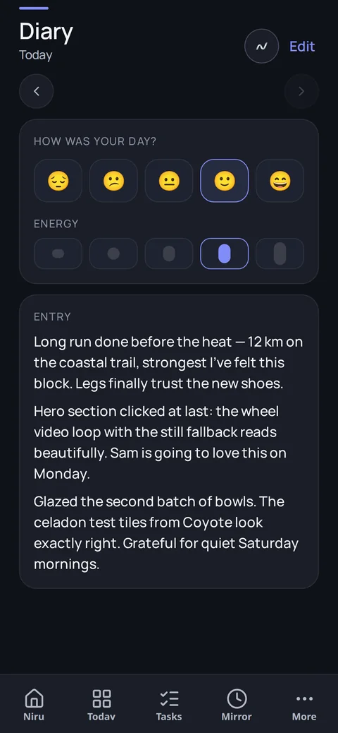 Mobile: Diary with mood and energy